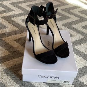 Black Calvin Klein ankle strap heels, size 7.5